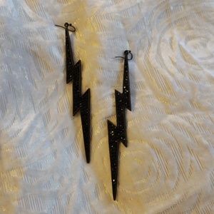 Black rhinestone lightning earrings